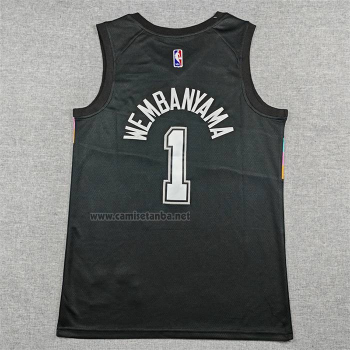 Camiseta San Antonio Spurs Victor Wembanyama NO 1 Ciudad 2025-26 Negro
